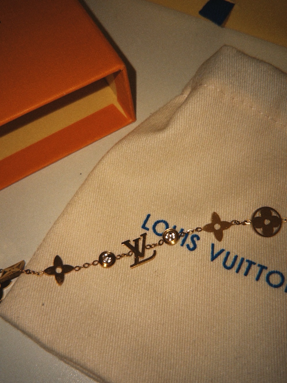 Louis Vuitton Gold-tone Monogram Link Bracelet with Crystal Accents
